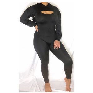 Crop Top Hooded Jumpsuit (Black)